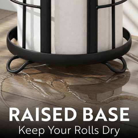 BROOKSTONE Toilet Paper Holder Stand Reserve - Free Standing Toilet Paper Stand with Storage that Holds Mega Rolls, Standing Bathroom Tissue Organizer, Bathroom Decor - Modern Storage Holder, Black