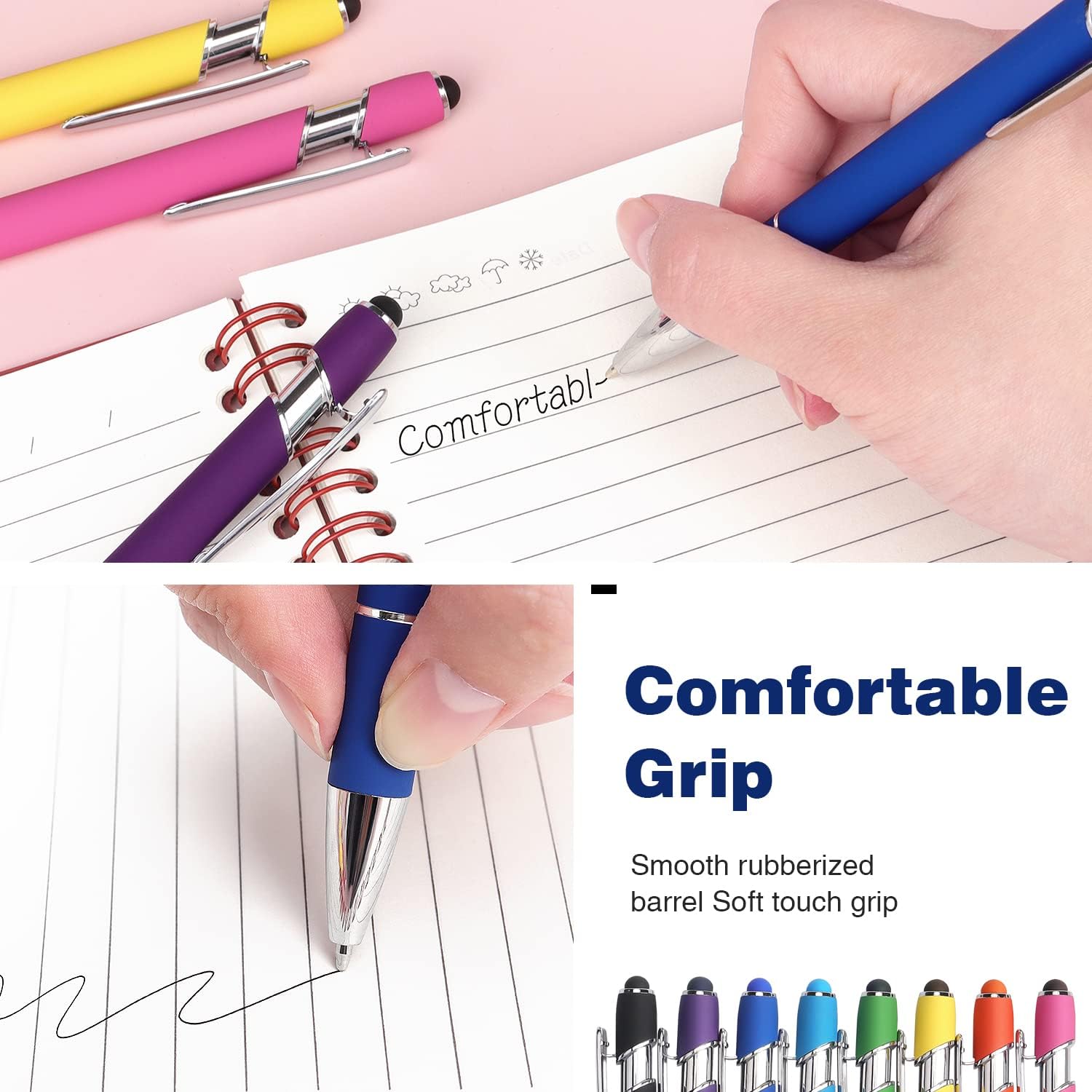 Bribobo 8 Pack Ballpoint Pen 2-in-1 Stylus, 1.0 mm Black Ink