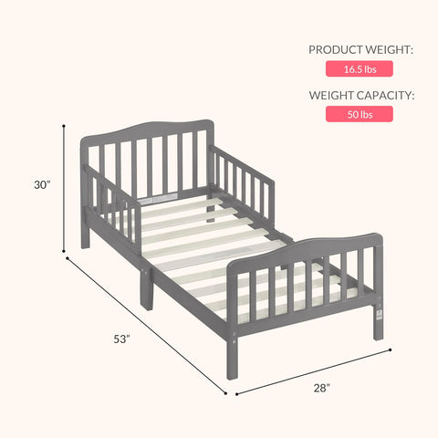 Dream On Me Classic Design Toddler Bed, GREENGUARD Gold, Steel Grey