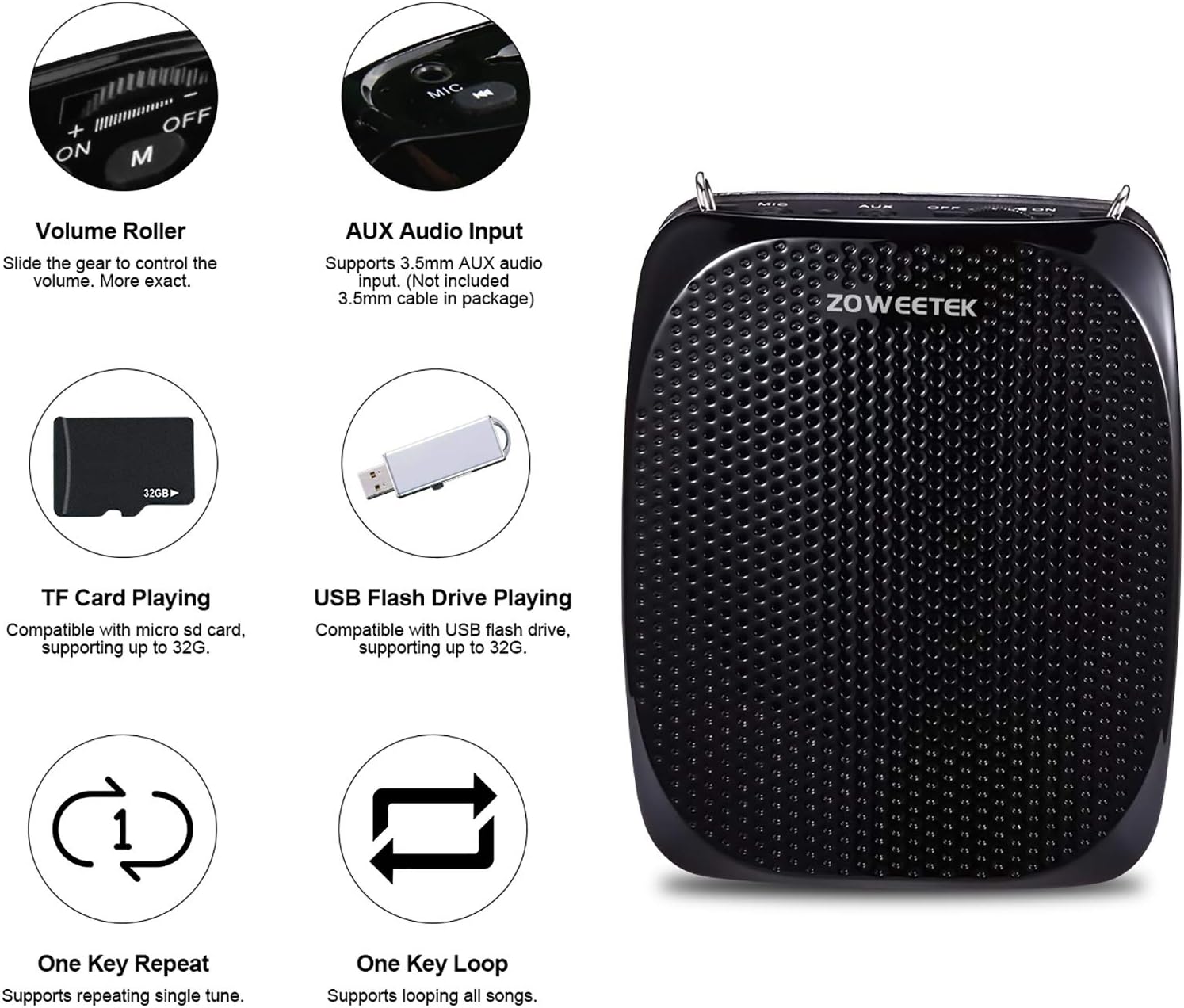 ZOWEETEK Portable Rechargeable Mini Voice Amplifier for Teachers