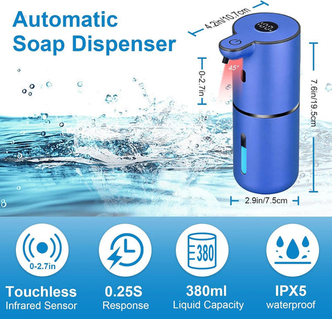 OHIFAST Automatic Foaming Soap Dispenser Touchless, USB Rechargeable Smart Hand Soap Dispenser, 6-Level Adjustable, 12.8oz/380mL Wall Mounted for Bathroom Kitchen Dish Soap-Blue