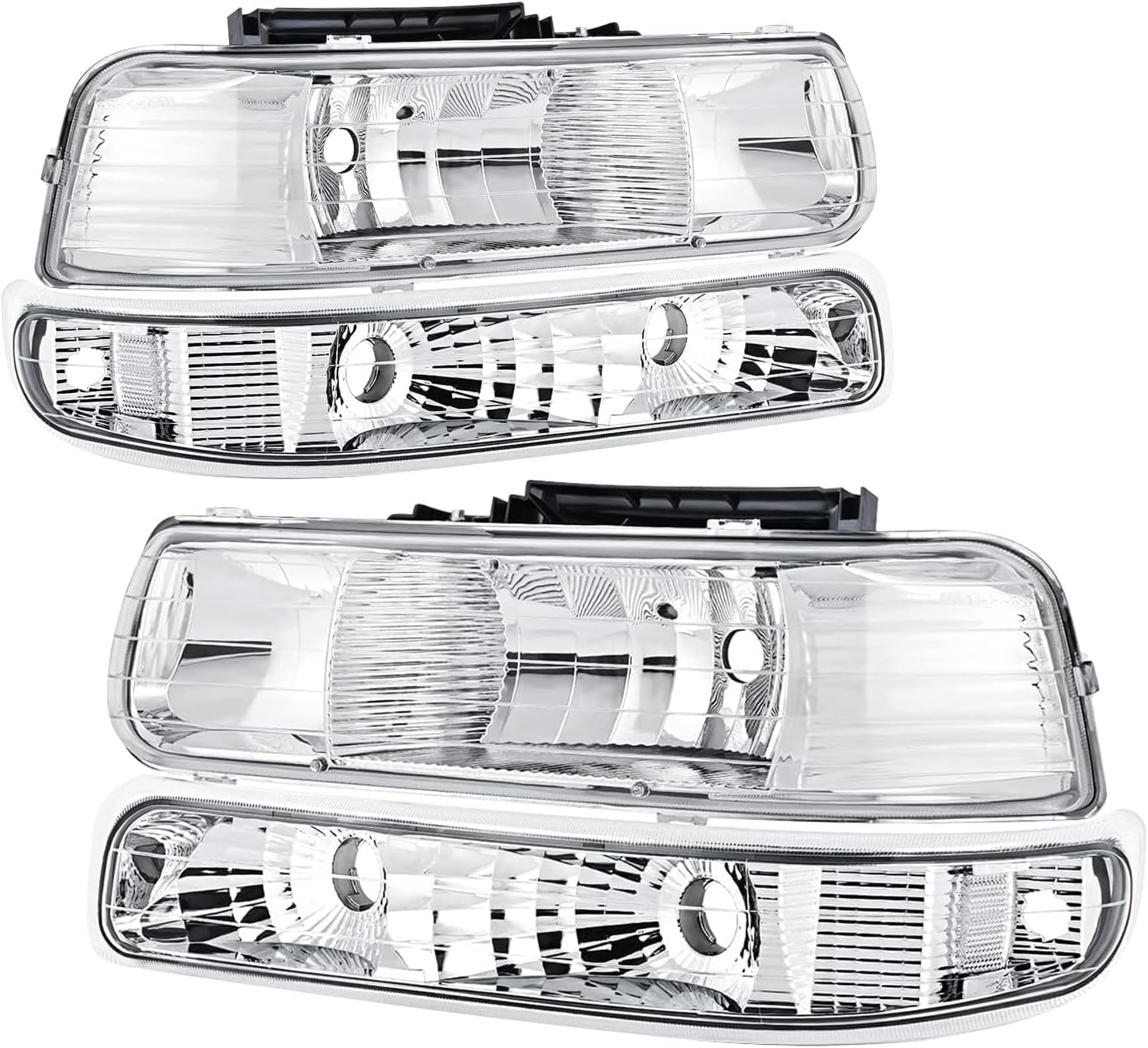 Clear Headlights Assembly 4pcs Compatible with 1999-2002 Chevy Silverado