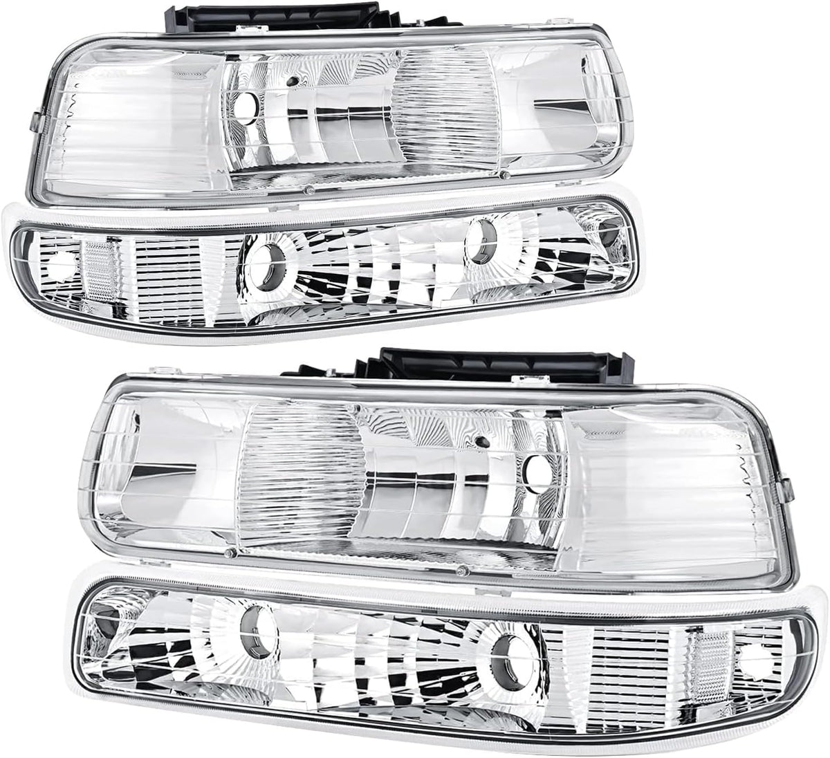 Clear Headlights Assembly 4pcs Compatible with 1999-2002 Chevy Silverado
