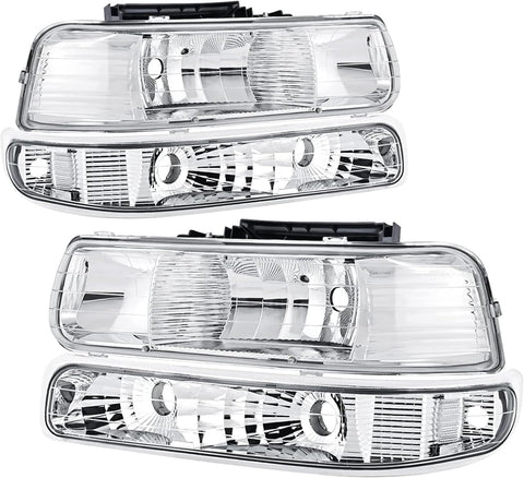 Clear Headlights Assembly 4pcs Compatible with 1999-2002 Chevy Silverado