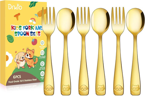 DRKIO 6Pcs Stainless Steel Toddler Utensils Small Metal Kids Silverware