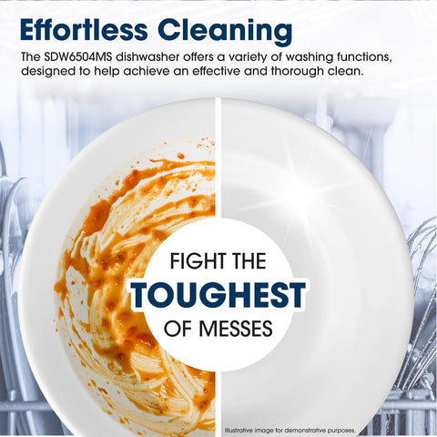 Sharp SDW6504MS Stainless Steel Dishwasher, 24-inch Pocket Handle, 52 dB, Hybrid Tub, 12 Place Settings, 5 Cycles, Heated Dry