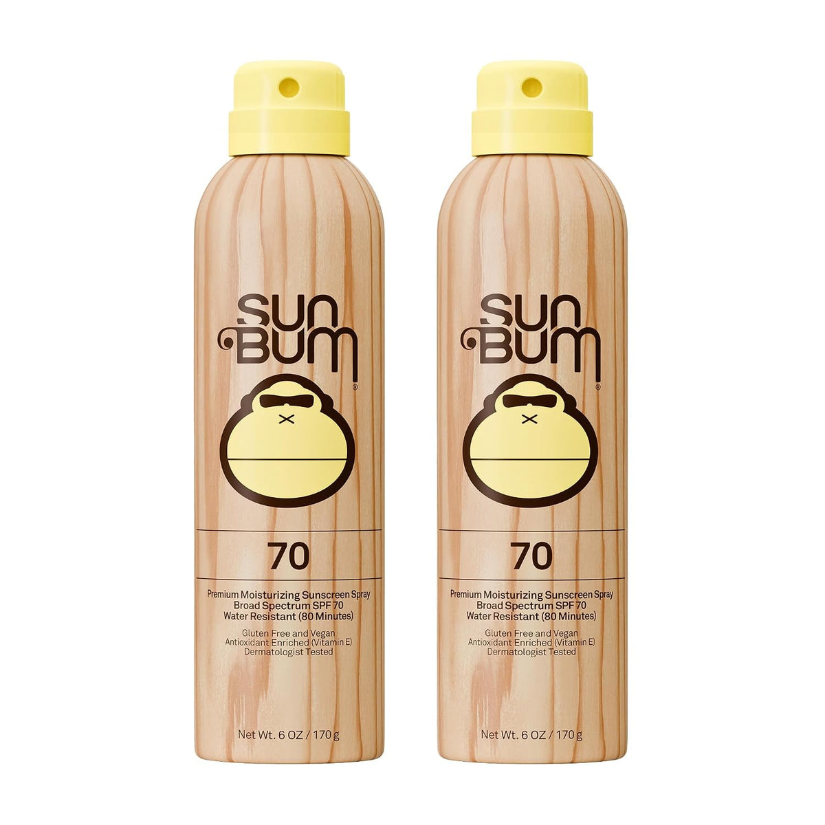 Sun Bum Original SPF 70 Broad Spectrum Sunscreen Body Spray - 6 oz (2-Pack) | Moisturizing with Vitamin E, Vegan, Hawaii 104 Act Compliant (Made without Octinoxate & Oxybenzone)