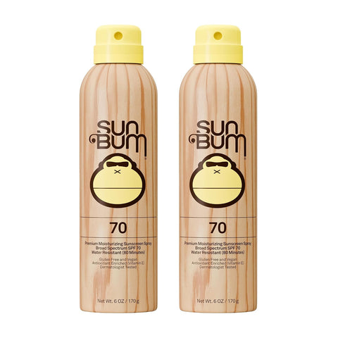 Sun Bum Original SPF 70 Broad Spectrum Sunscreen Body Spray - 6 oz (2-Pack) | Moisturizing with Vitamin E, Vegan, Hawaii 104 Act Compliant (Made without Octinoxate & Oxybenzone)
