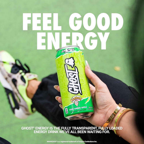 GHOST Energy Drink, Zero Sugars, 12-Pack, Warheads Sour Green Apple, 16oz