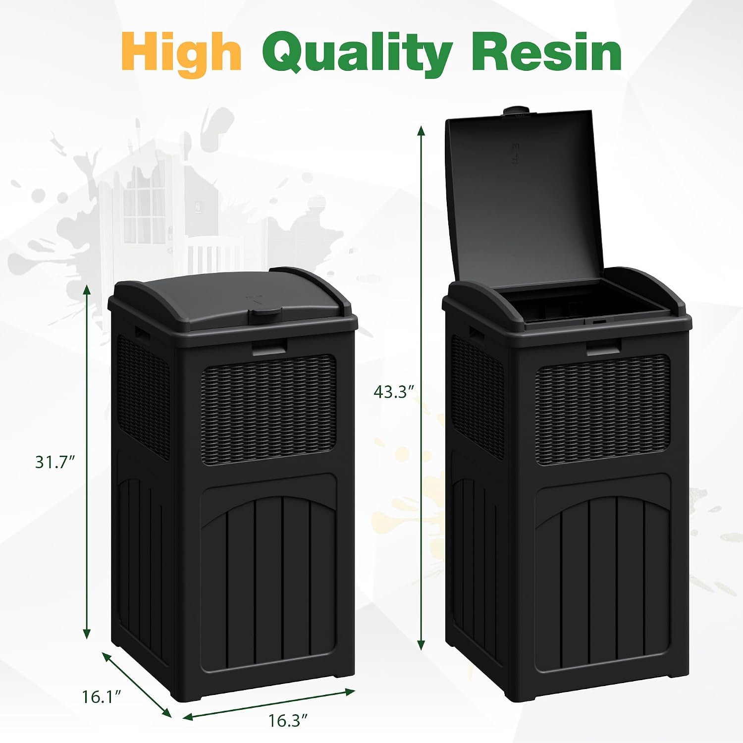 Flamaker 30 Gallon Trash Can, Resin Outdoor Garbage Can with Lid 2 Pack