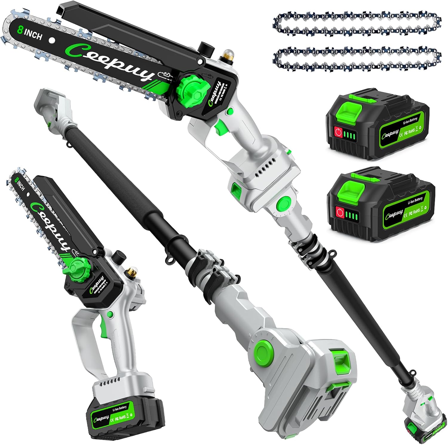 CEEPUY 2-in-1 Brushless Electric Pole Saws for Tree Trimming,8 Inch Cordless Mini Chainsaw with Extension Pole and 2 x 4000mAh Batteries, Pole Chain Saw Gift for Men Dad Husband Fathers Gardener 2026