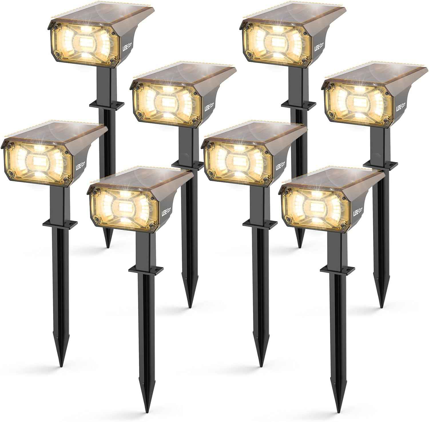 LEREKAM 3 Brightness Modes Solar Outdoor Lights, 360 Degree Adjustable Lighting Angle with 40 LED's, Spotlights Outdoor Waterproof Auto On or Off Solar Garden Lights 8 Pack