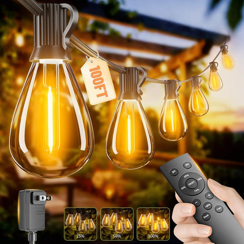 50FT Outdoor String Lights with Remote & Dimmable, 18+1 Shatterproof Waterproof Bulbs, Dimmable Outside Hanging Patio Lights for Backyard, Porch, Deck, Garden 2200K Warm Yellow
