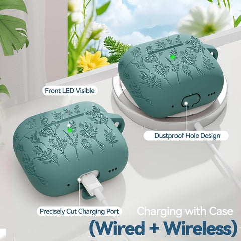 for Airpods 4 Case, Ekoonpft Flower Engraved Soft Silicone Case Cover