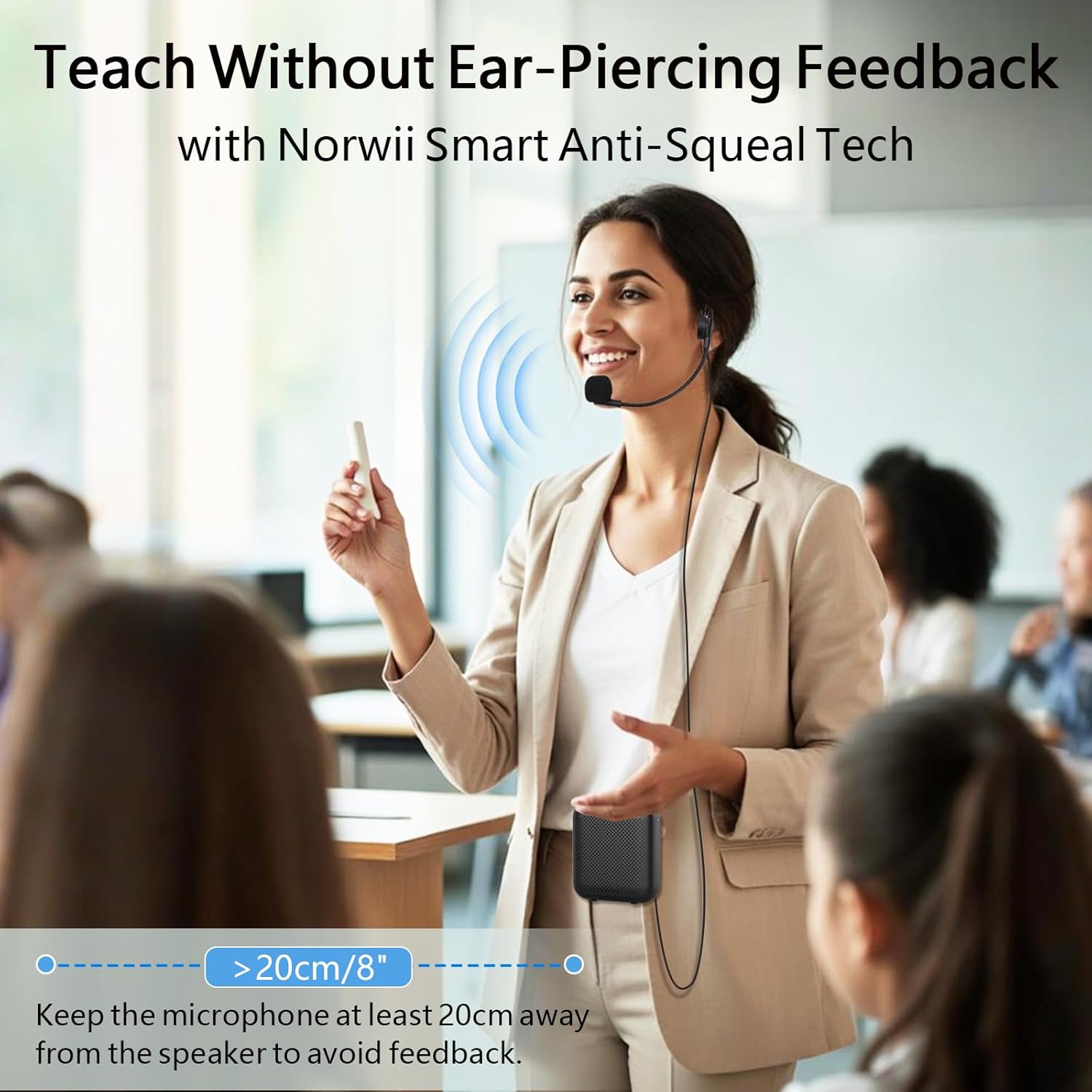 Norwii Bluetooth Voice Amplifier for Teacher with Wired Microphone Headset