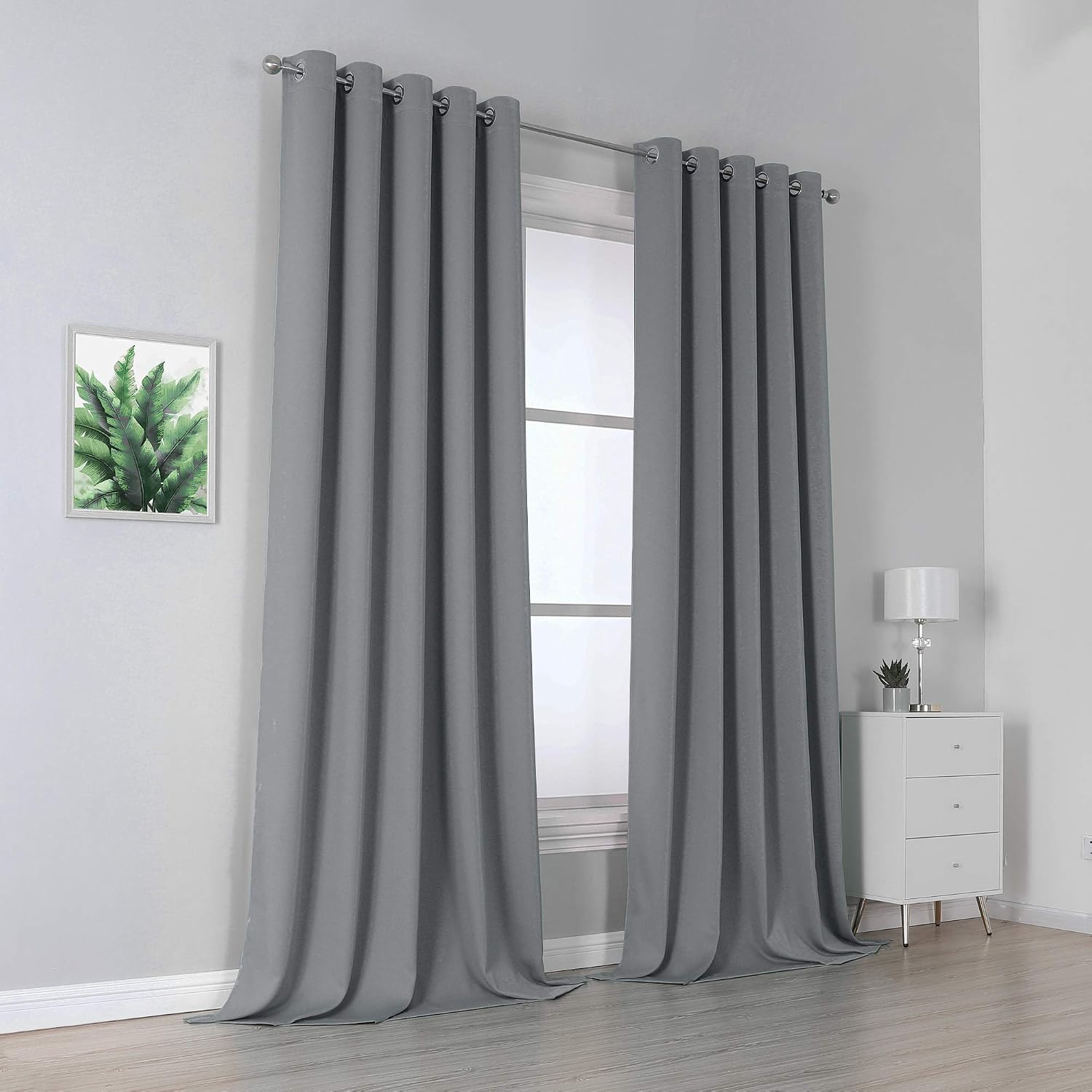 DUALIFE Grey Blackout Curtains for Bedroom 108 inches Long 2 Panels Grommet Window Treatment Thermal Insulated Room Darkening Window Panels Drapes for Living Room 60x108 inch Length