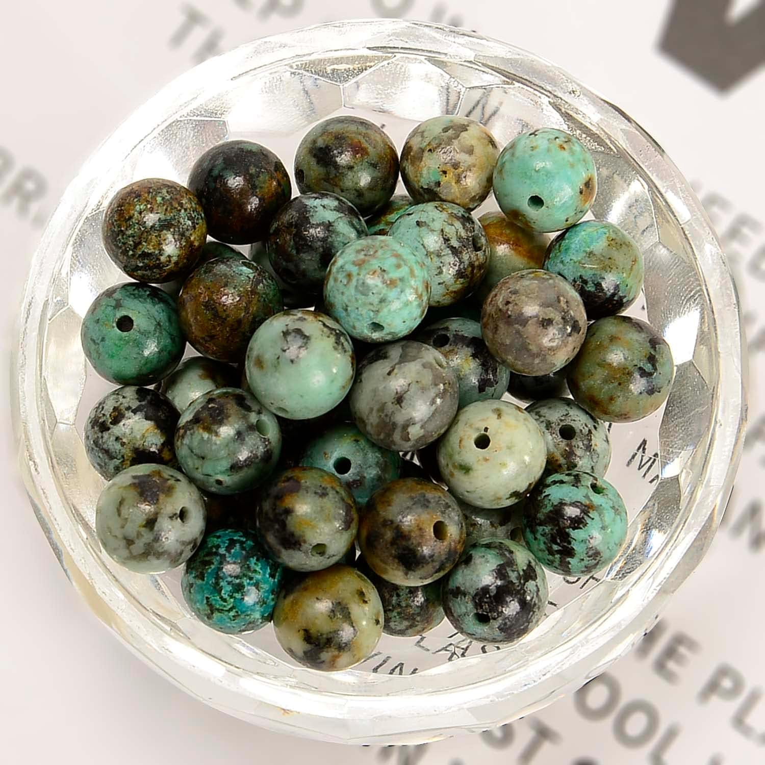 NCB 100pcs Original Natural Stone Beads Gemstone Round Loose Beads 6mm 8mm 10mm (African Turquoise, 6mm 100Beads)