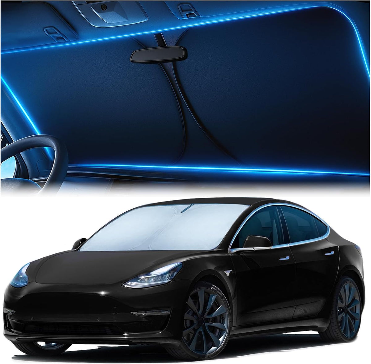 Magnelex Windshield Sun Shade for Tesla Model 3 and Model Y 2017-2026, Foldable Car Window Sunshade, Heat & UV Visor Cover, Reflective Front Shades Accessories