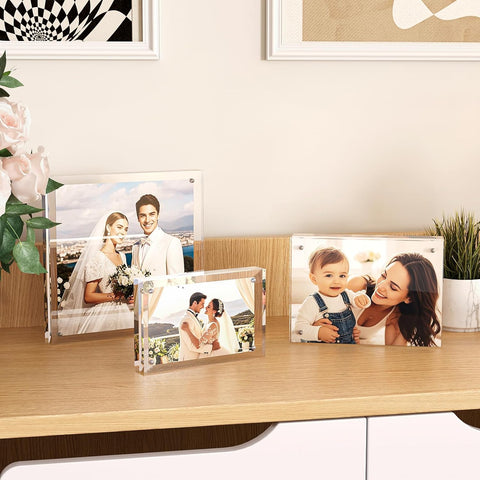 Egofine 8x10 Acrylic Frame, 20mm Thicker Frameless Clear Picture Frame, Double Sided Magnetic Picture Frame, Free Standing Desktop Display