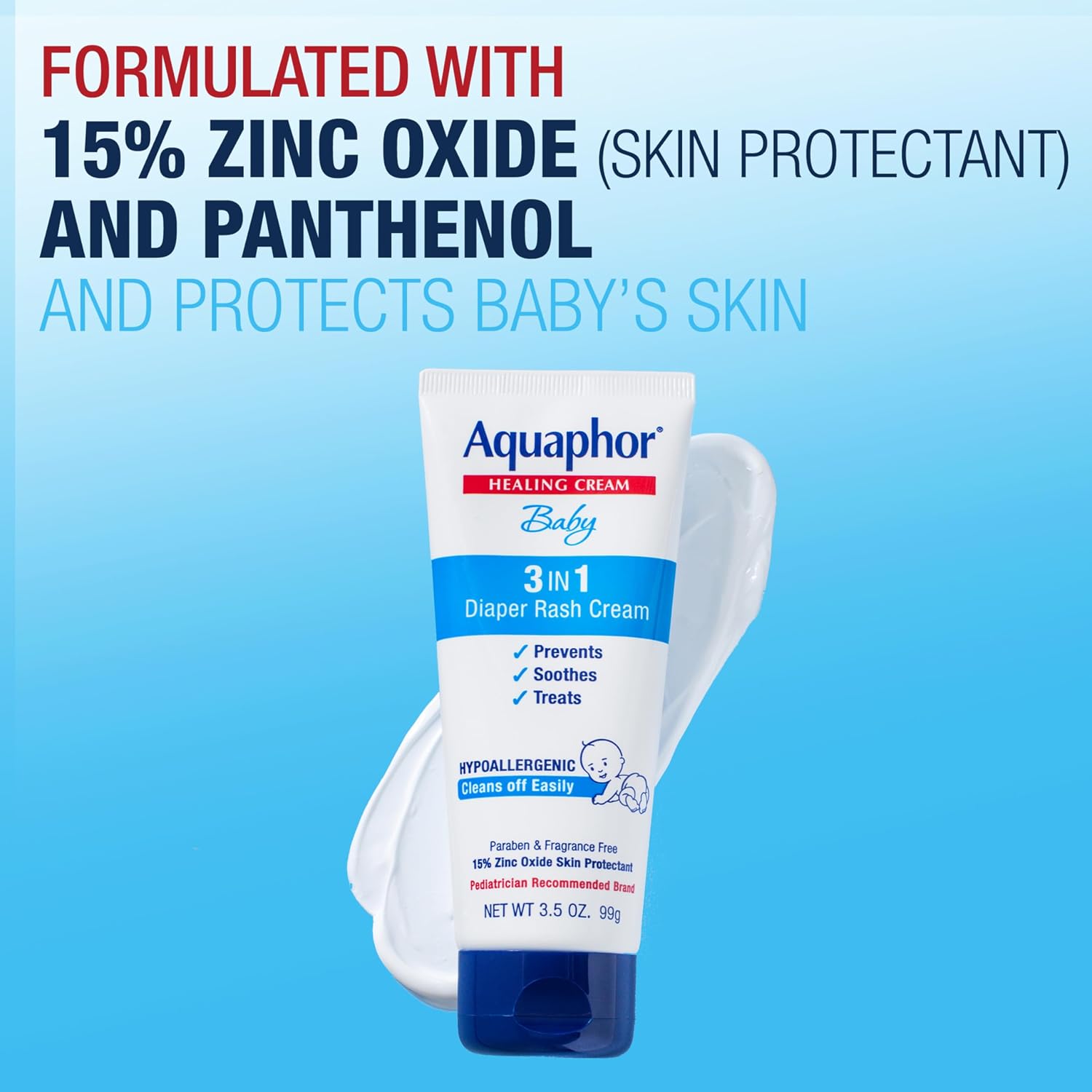 Aquaphor Baby Diaper Rash Cream with Zinc Oxide, Multipack, 3 x 3.5 OZ