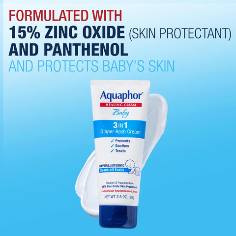 Aquaphor Baby Diaper Rash Cream with Zinc Oxide, Multipack, 3 x 3.5 OZ