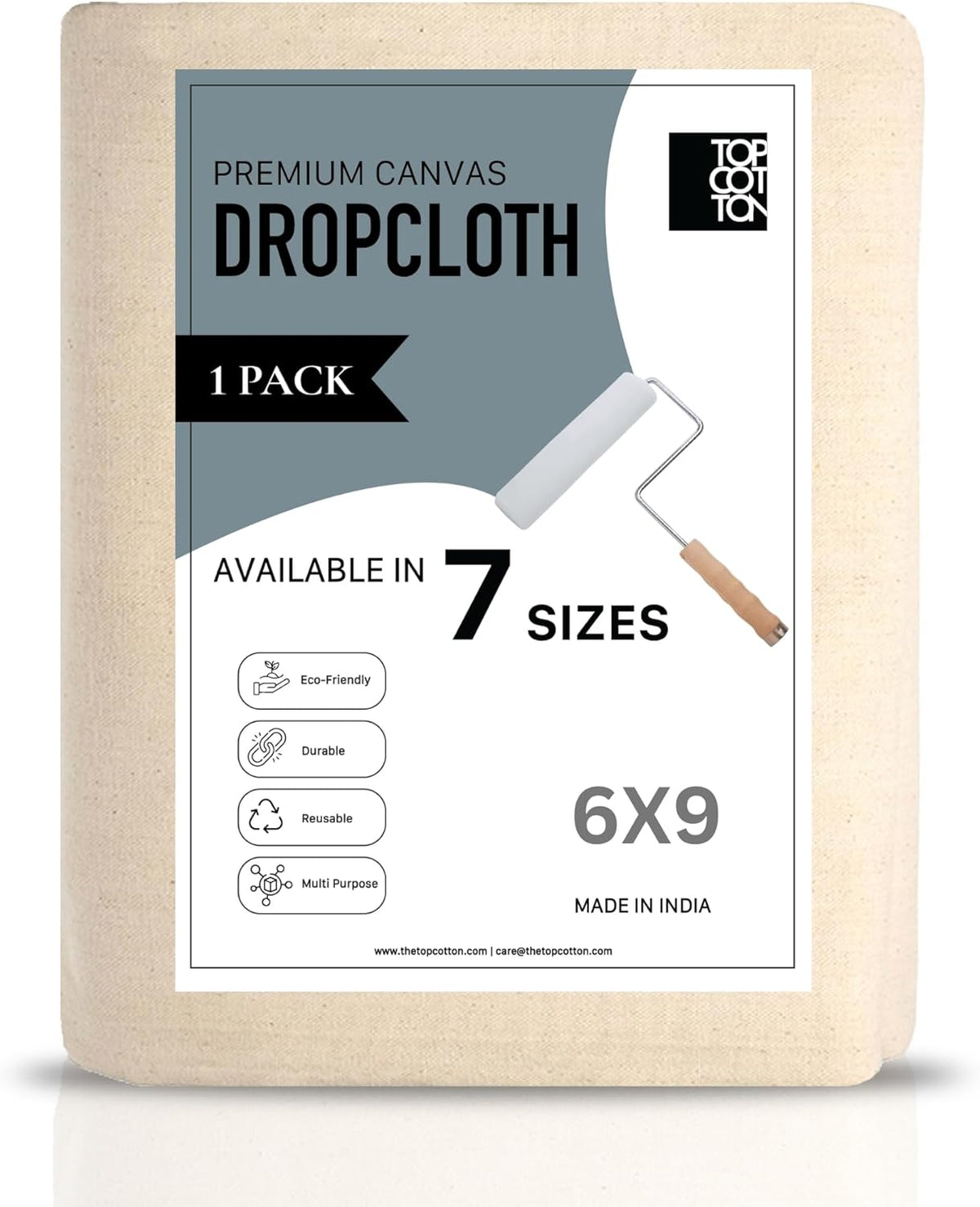 6x9ft Recycled Cotton All Purpose Canvas Tarp Cover Painter Drop Cloth-1Pk