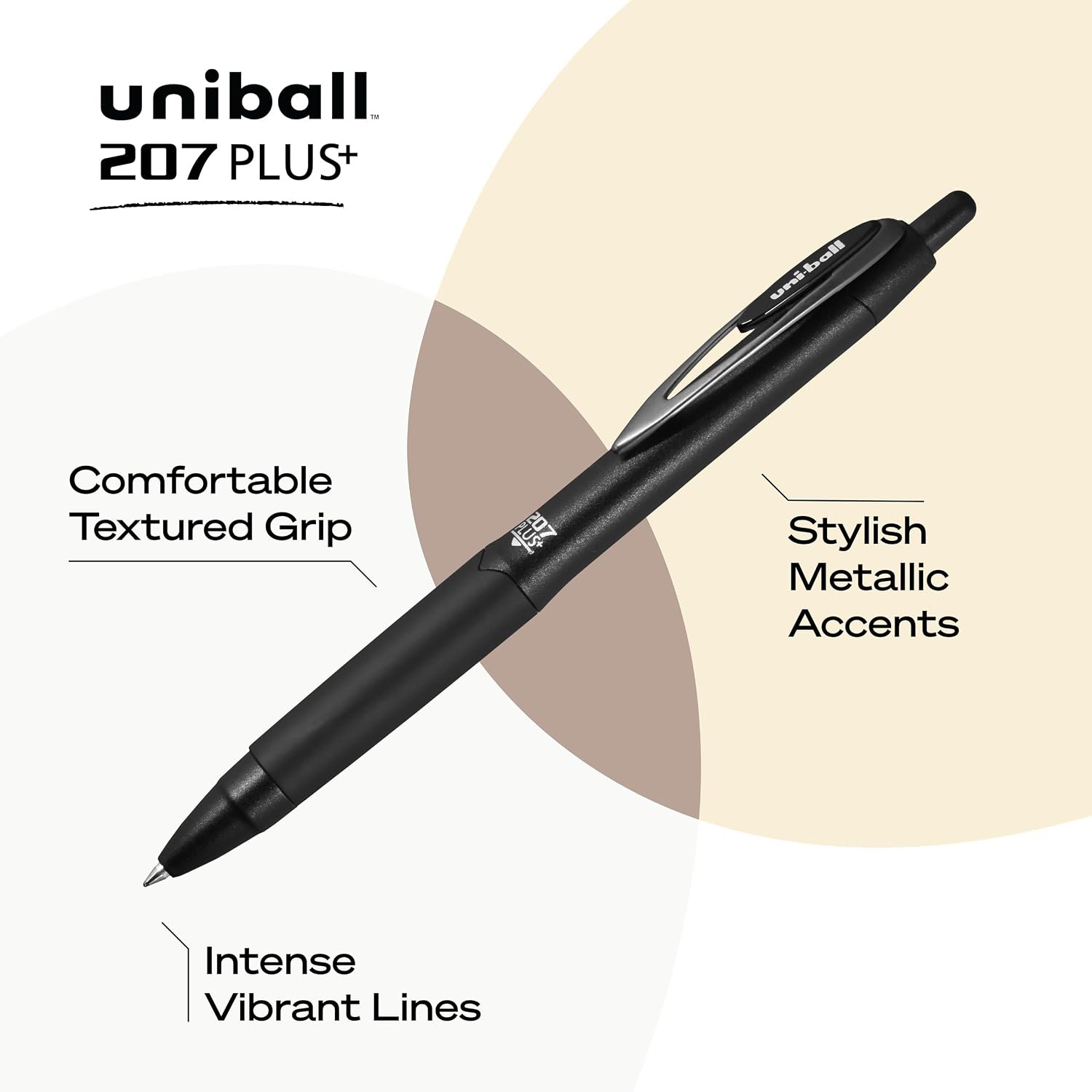 uniball™ 207 Plus+ Gel Pens, Black Ink, 0.7mm Medium Point, 4 Count
