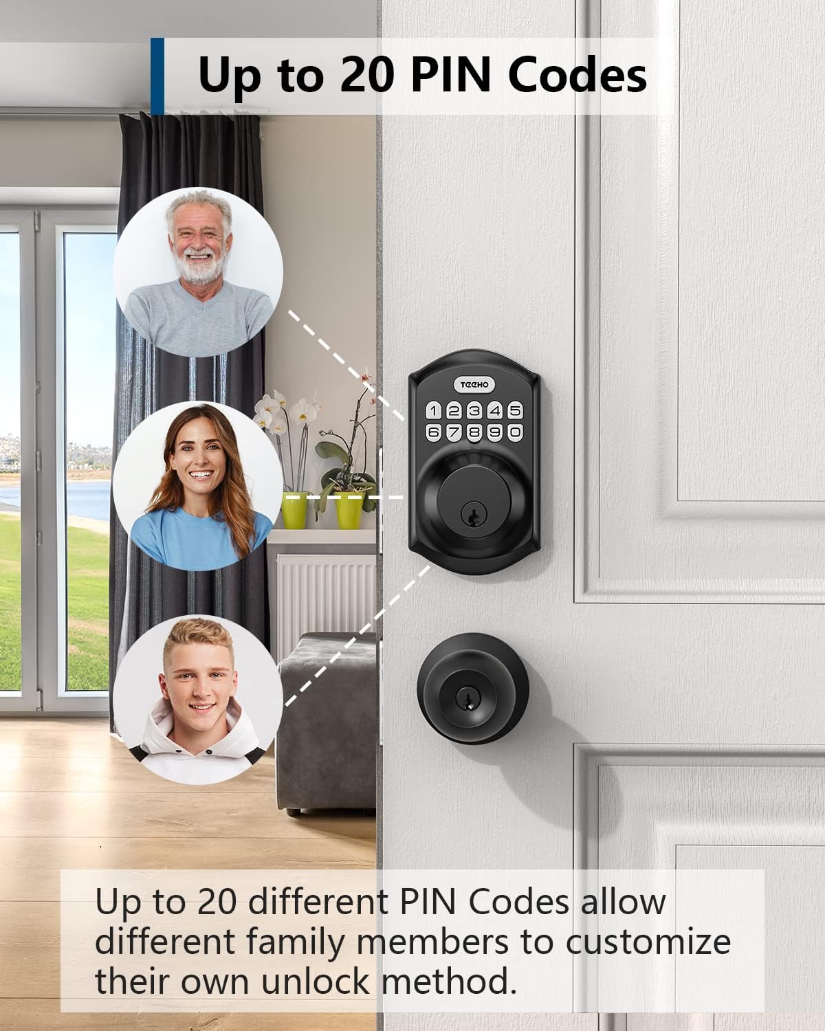 TEEHO TE001 Keyless Entry Deadbolt with Keypad for Front Door, Matte Black