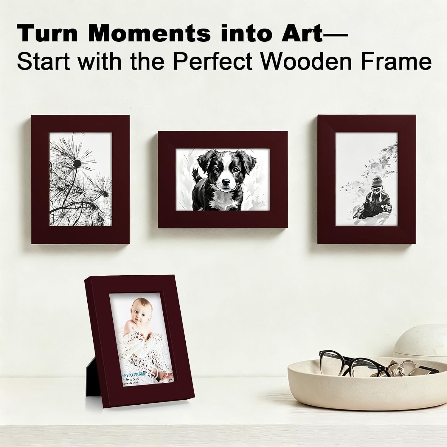 RPJC 3.5x5 Solid Wood Picture Frame with Real Glass Cover Dark Brown