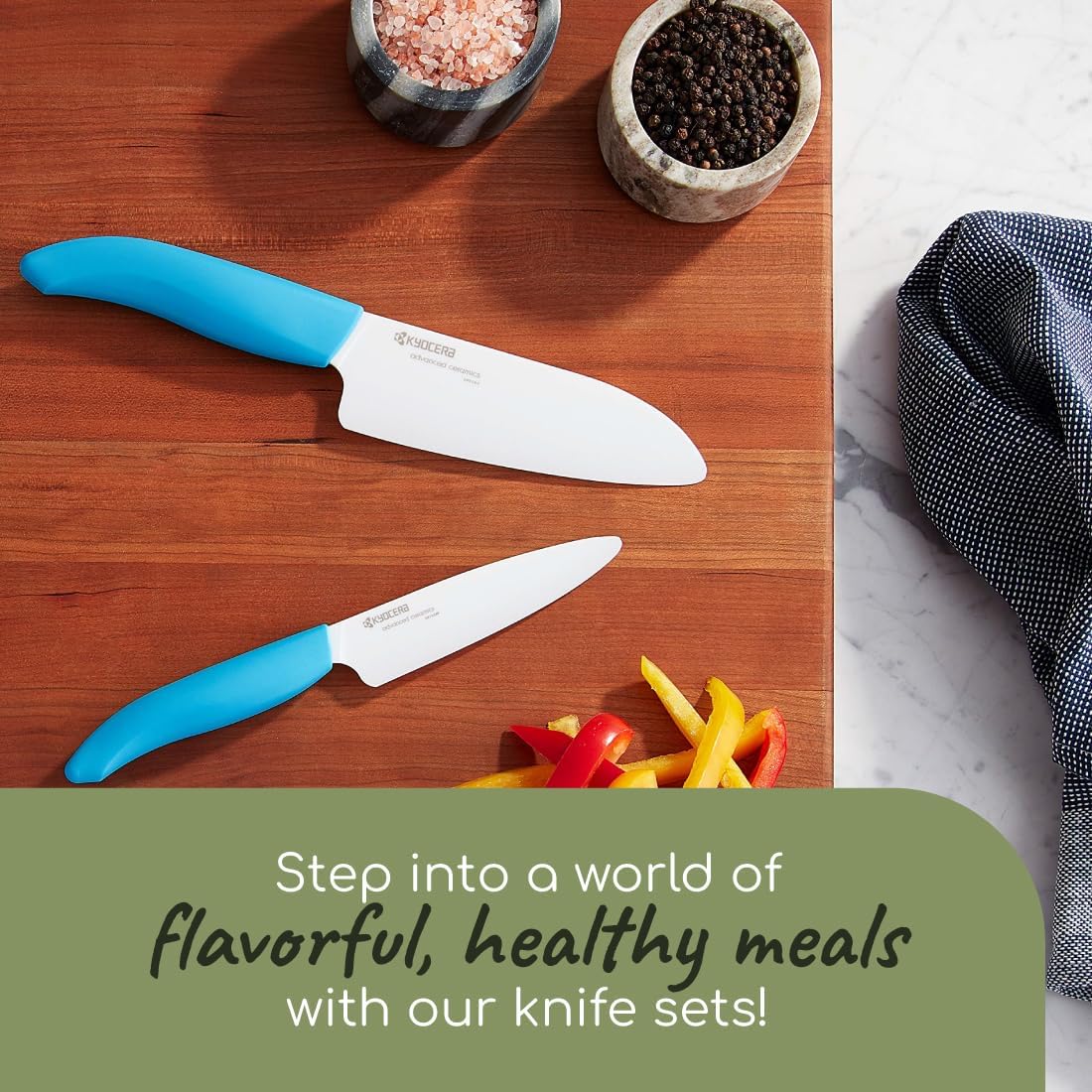 KYOCERA Revolution 2-Pc Ceramic Knife Set: 5.5” Santoku & 4.5” Utility