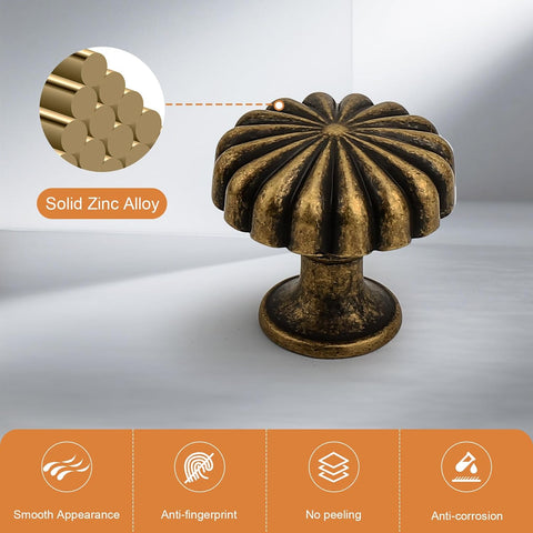 Probrico 20 Pack Antique Brass Cabinet Knobs Vintage Drawer Knobs Zinc Alloy Dresser Knobs for Kitchen Cabinets Dresser Drawers