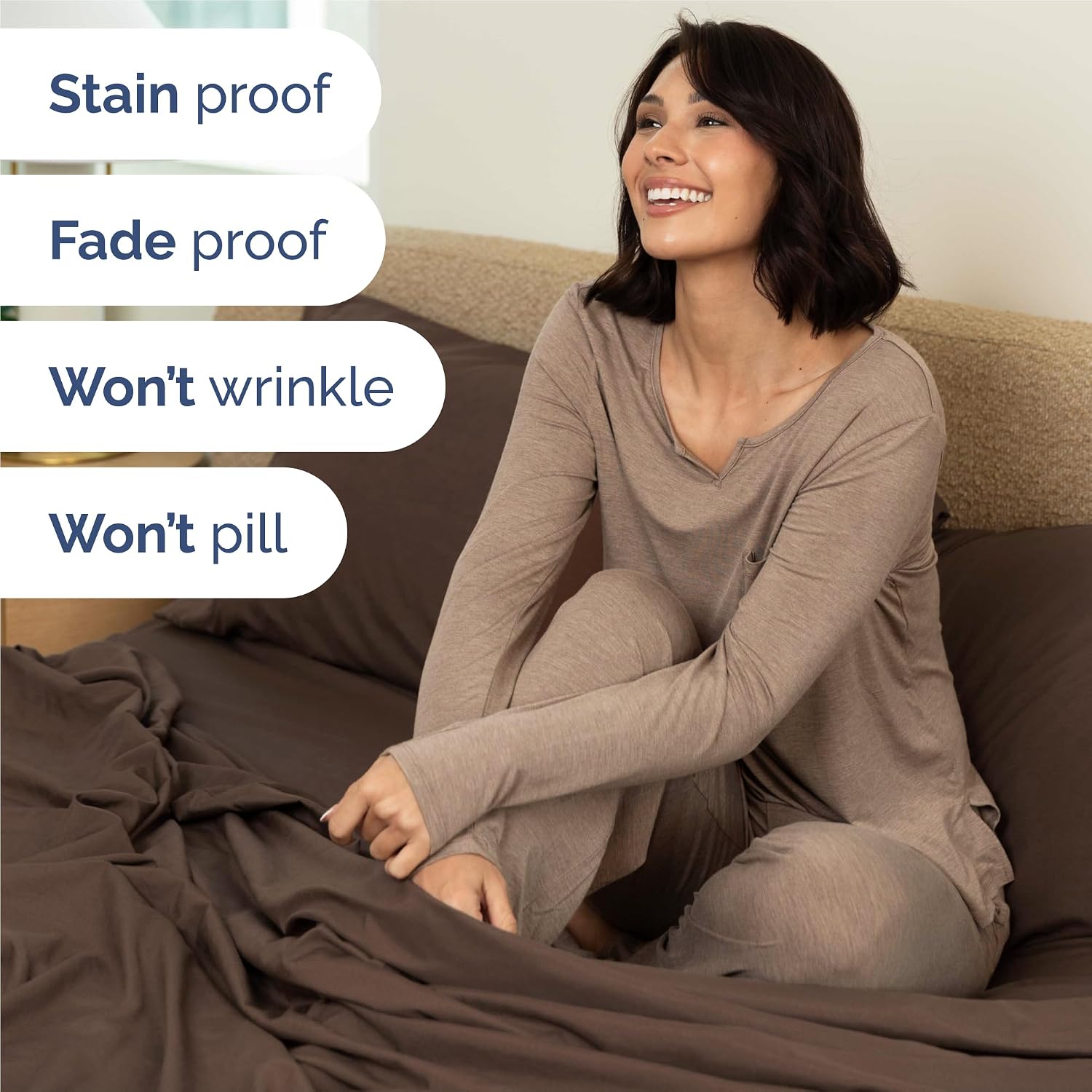King Size 4 Piece Sheet Set - Comfy Breathable & Cooling Sheets - Brown