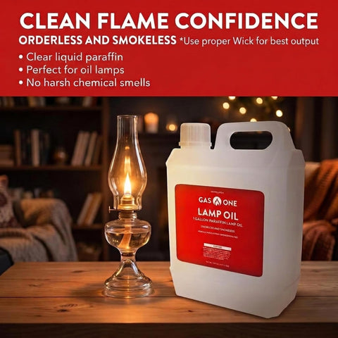 GasOne Liquid Paraffin Lamp Oil – 1 Gallon (128oz) Clear – Odorless, Smokeless Indoor Outdoor Fuel for Lanterns, Lamps, and Torches – Safe Packaging