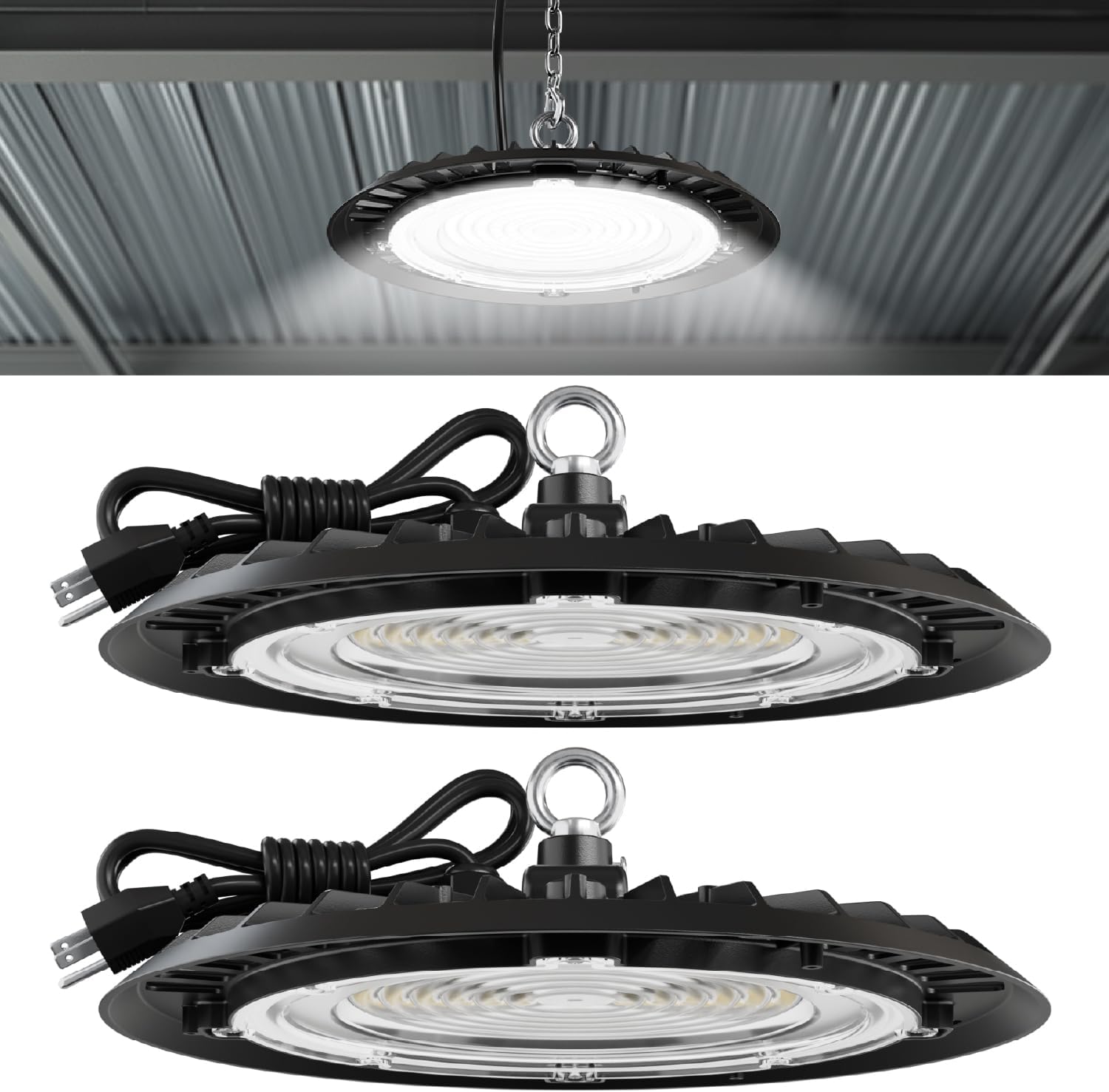 Sunco 2 Pack UFO LED High Bay Lights, Plug & Play, 150W, 19500LM, 6000K