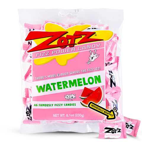 ZOTZ Fizzy Sour Candy Bulk - Retro Italian Hard Candy Individually Wrapped - Classic Nostalgic Watermelon Flavor - 46 Pieces Bag for Party Favors, Goodie Bags, Piñata & Candy Buffet