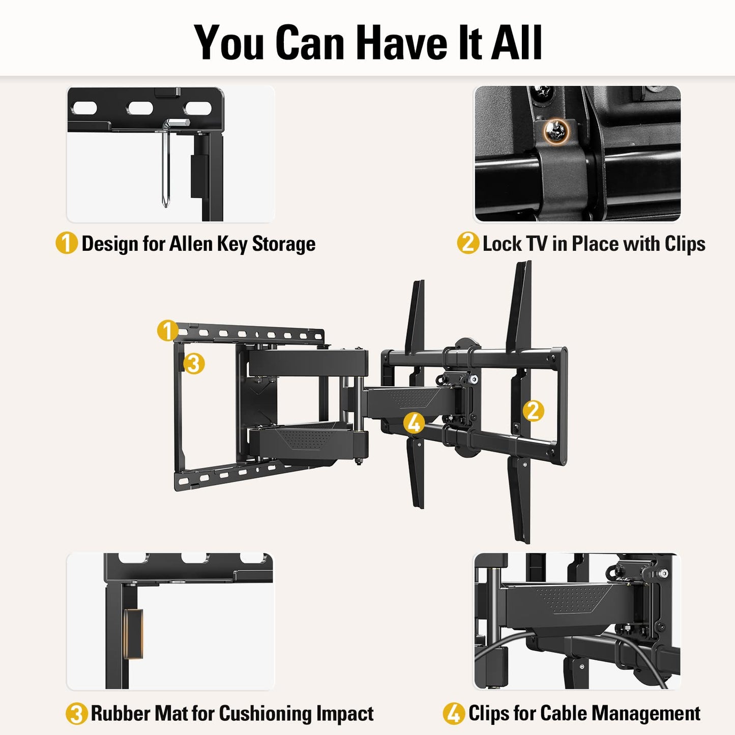 Mounting Dream UL Listed TV Wall Mount for Most 42-84 Inch TV, Full Motion TV Mount with Swivel and Tilt, TV Bracket with Articulating Dual Arms, Fits 16inch Studs, Max VESA 600X400 mm, 100 lbs,MD2617