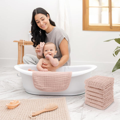 Comfy Cubs Muslin Baby Washcloths 10 Pack - Blush