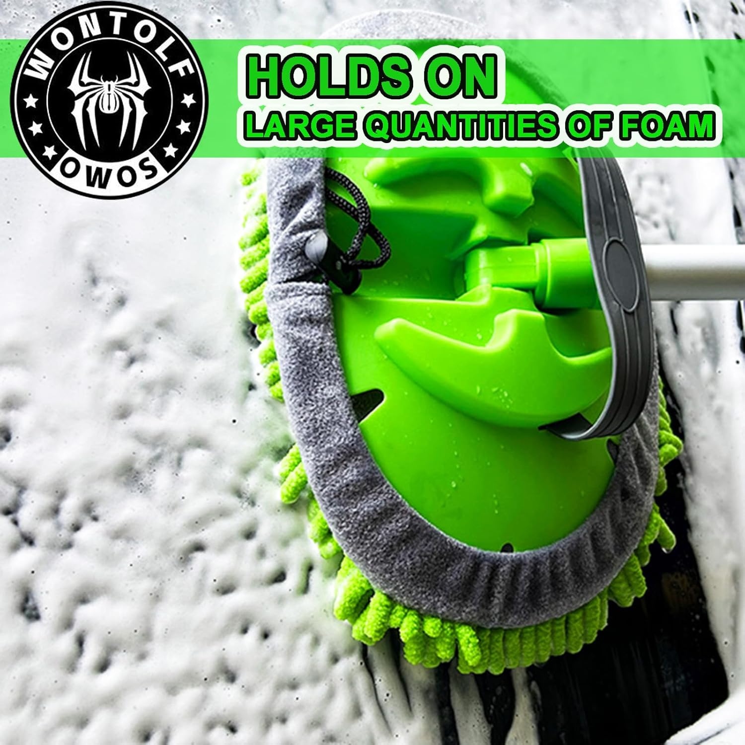 62'' Car Wash Brush with Long Handle Chenille Microfiber Car Wash Mop Mitt Kit Scratch-Free Car Cleaning Brush Care Kits with Replacement Head Supplies for Cars RV Truck Boat