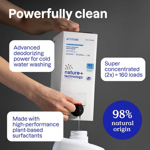 ATTITUDE Liquid Laundry Detergent Refill, EWG Verified, HE Compatible, Plant-Based & Vegan, Natural Laundry Soap, Lavender Scent, 160 Loads, 135.26 Fl Oz