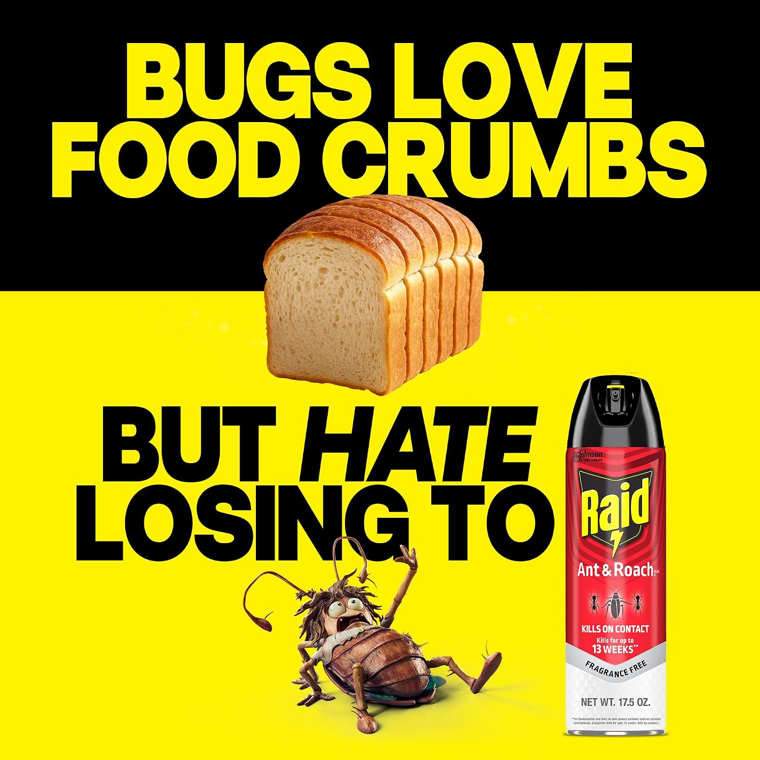 Raid Ant & Roach Killer Bug Spray, Fragrance Free, 17.5 oz, 2 Count