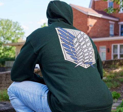Ripple Junction Attack on Titan Men's Authentic Full Zip-Up Survey Corps Front & Back Hooded Sweatshirt Officially Licensed
