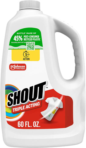 Shout Active Enzyme Laundry Stain Remover Spray for Clothes, Triple-Acting Formula Clings, Penetrates, and Lifts Tough & Everyday Stains - Prewash Refill 60oz (1.7L)