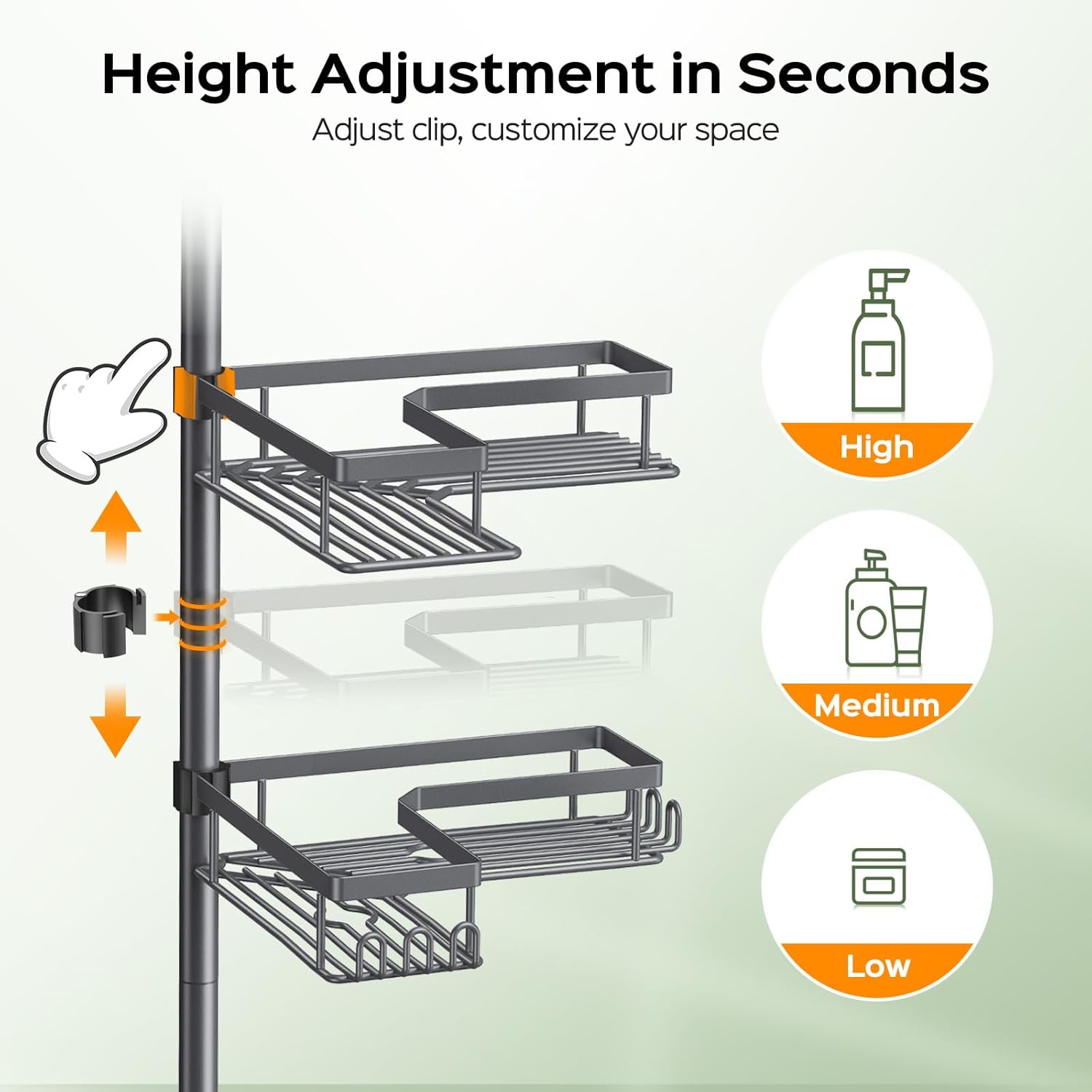 HAMITOR Corner Shower Caddy, 4-Tier Shampoo Shelf Tension Pole, 47-123 inch
