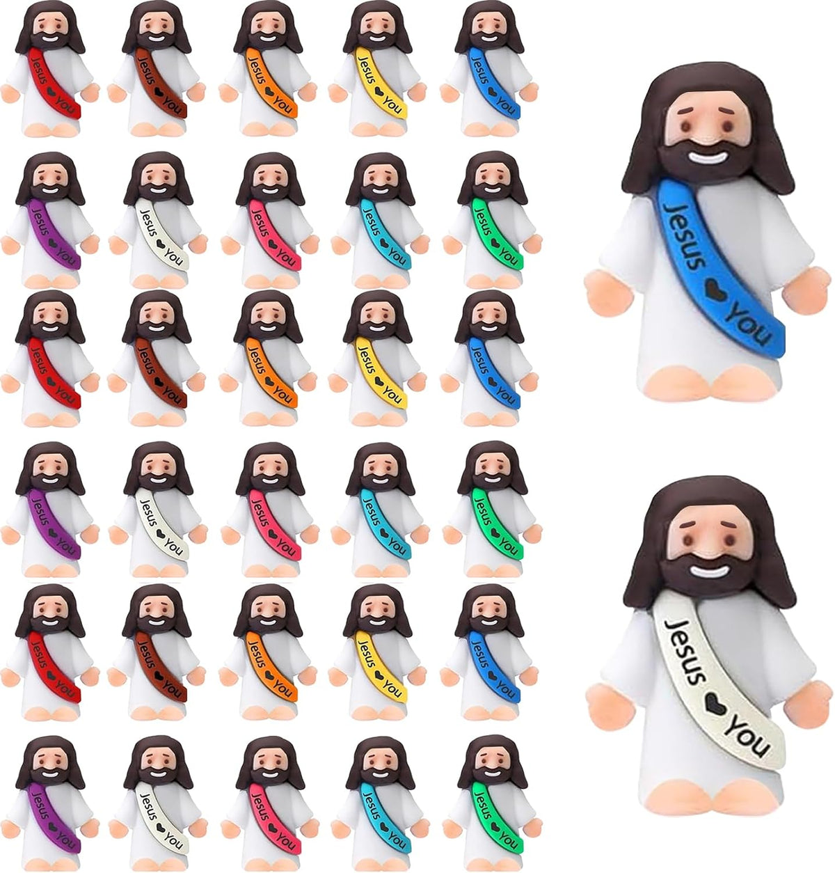 AKFAHOIF 30PCS Little Jesus Figures, Mini Jesus Figurines in Bulk, Multicolor Tiny Jesus Figures, Miniature Figurines to Hide and Seek Religious Gifts for Easter Egg Stuffers