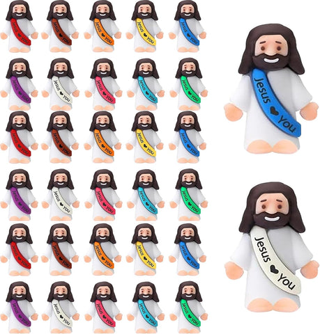 AKFAHOIF 30PCS Little Jesus Figures, Mini Jesus Figurines in Bulk, Multicolor Tiny Jesus Figures, Miniature Figurines to Hide and Seek Religious Gifts for Easter Egg Stuffers