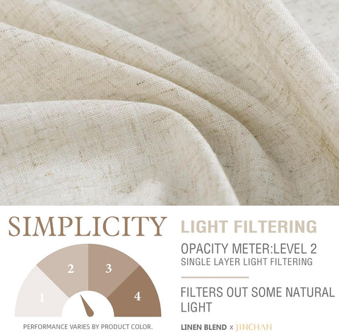 jinchan Beige Rustic Linen Rod Pocket Kitchen Curtains, 26x36, 2 Panels