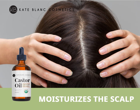 Kate Blanc Cosmetics Organic Castor Oil (4oz). 100% Pure, Cold Pressed, Hexane Free in a Glass Bottle. Stimulate Growth for Eyelashes, Eyebrows, Hair. Skin Moisturizer & Oil Cleanse with Starter Kit