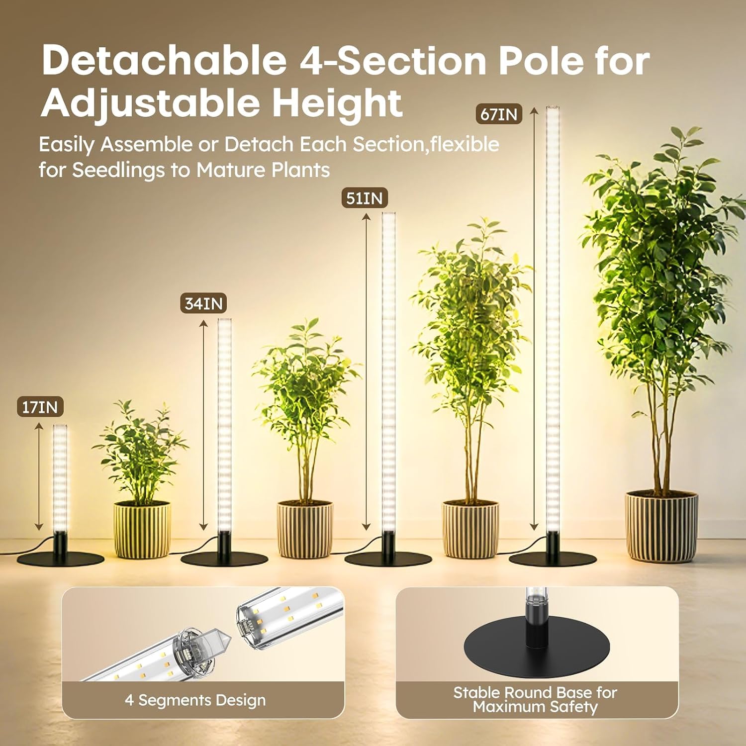 360° Grow Lights for Indoor Plants with Stand, Up to 67'' Adjustable Height