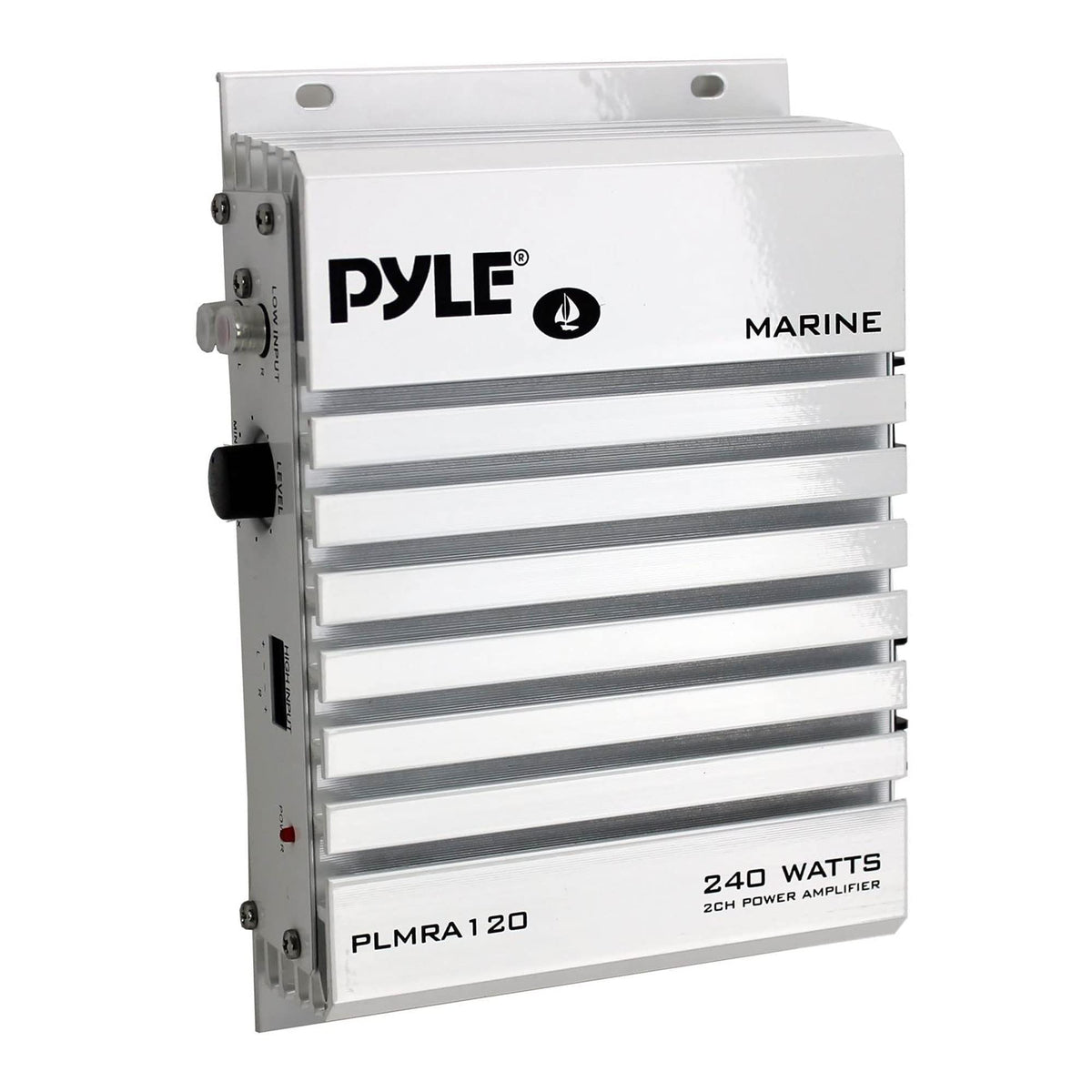 Pyle Hydra Marine Amplifier - Upgraded Elite Series 240 Watt 4 Channel Audio Amplifier - Waterproof, 4-8 Ohm Impendance, GAIN Level Controls, RCA Stereo Input & LED Indicator (PLMRA120)