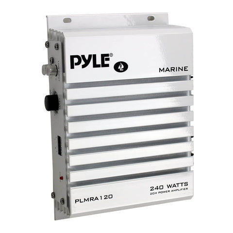 Pyle Hydra Marine Amplifier - Upgraded Elite Series 240 Watt 4 Channel Audio Amplifier - Waterproof, 4-8 Ohm Impendance, GAIN Level Controls, RCA Stereo Input & LED Indicator (PLMRA120)
